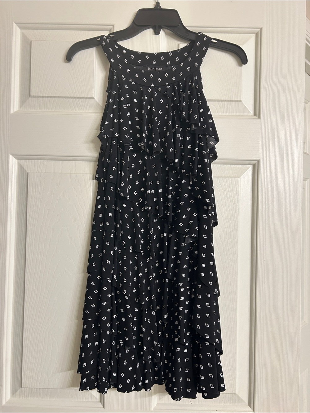 White House Black Market Black Dress with White Diamond Print